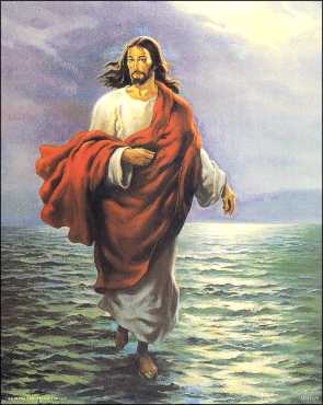 Jesus walks on water, follower of jesus, Catholic Art, Jesus art 8 x 10